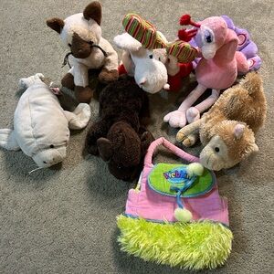 RARE WEBKINZ PLUSH LOT - Minty Moose, Peacock, Dog Cat Carrying Bag